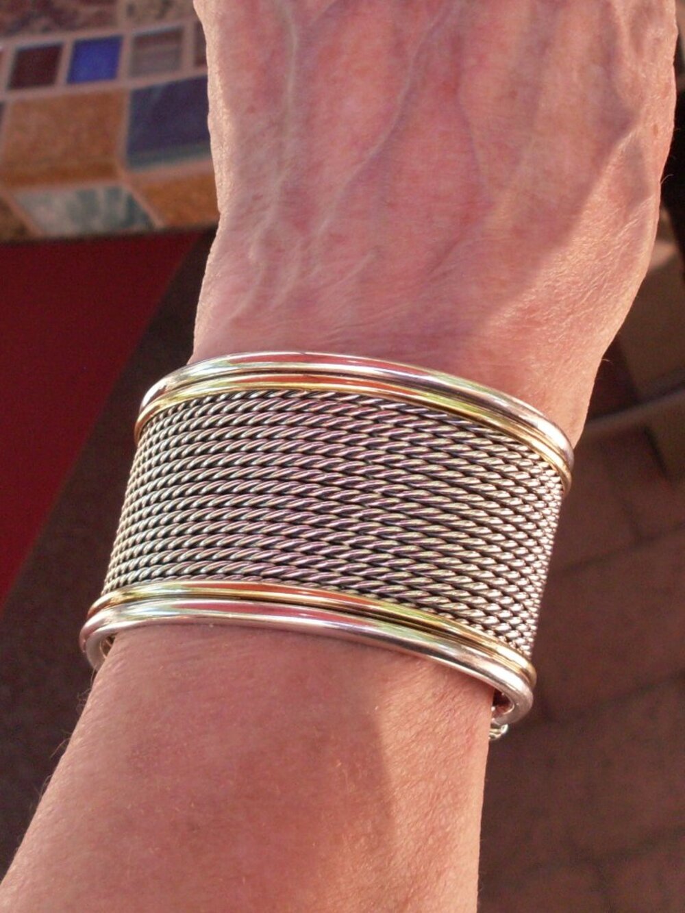 Retired David Yurman Wide Origami Cuff Bracelet - DY Box - DY Ribbon - 18K/925